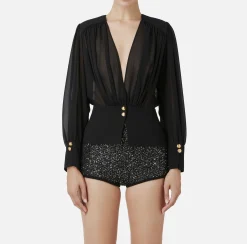 Elisabetta Franchi Shirts And Blouses|Blouse in georgette fabric with peplum Black