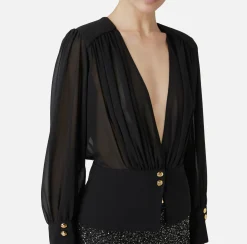 Elisabetta Franchi Shirts And Blouses|Blouse in georgette fabric with peplum Black