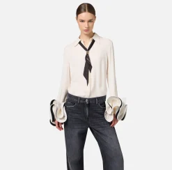 Elisabetta Franchi Shirts And Blouses|Blouse in georgette fabric with ruffles and foulard scarf