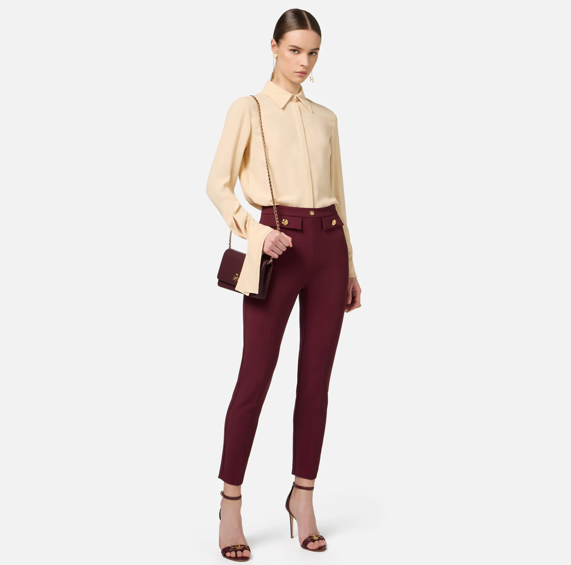 Elisabetta Franchi Shirts And Blouses|Blouse in georgette fabric with embroidered cuffs Cream