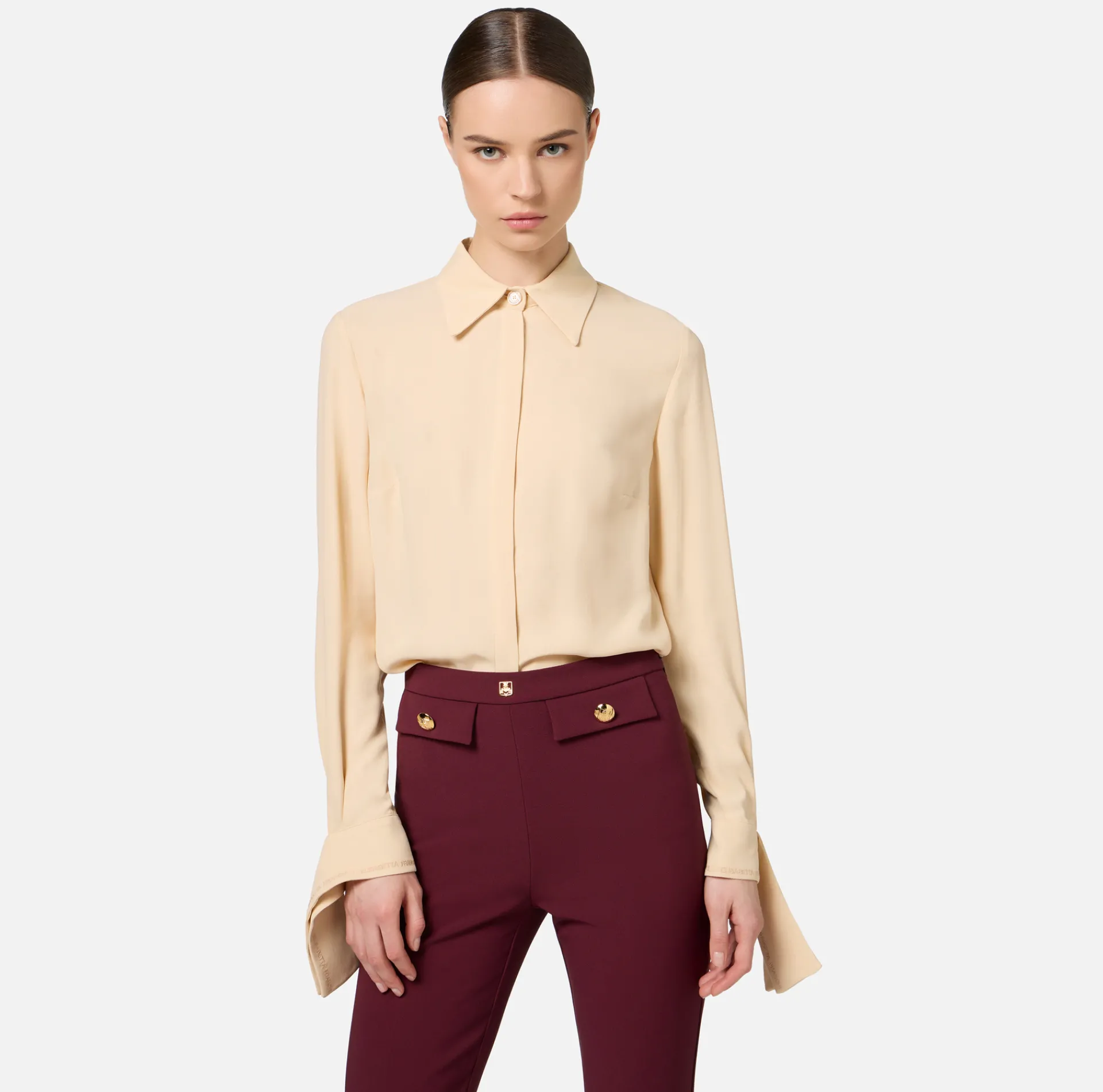 Elisabetta Franchi Shirts And Blouses|Blouse in georgette fabric with embroidered cuffs Cream