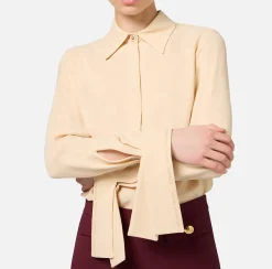 Elisabetta Franchi Shirts And Blouses|Blouse in georgette fabric with embroidered cuffs Cream