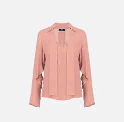 Elisabetta Franchi Shirts And Blouses|Blouse in georgette fabric with foulard scarf Blush
