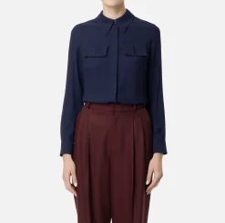 Elisabetta Franchi Shirts And Blouses|Blouse in georgette fabric with embroidered flaps Navy