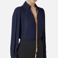 Elisabetta Franchi Shirts And Blouses|Blouse in georgette fabric with necklace and charms Navy