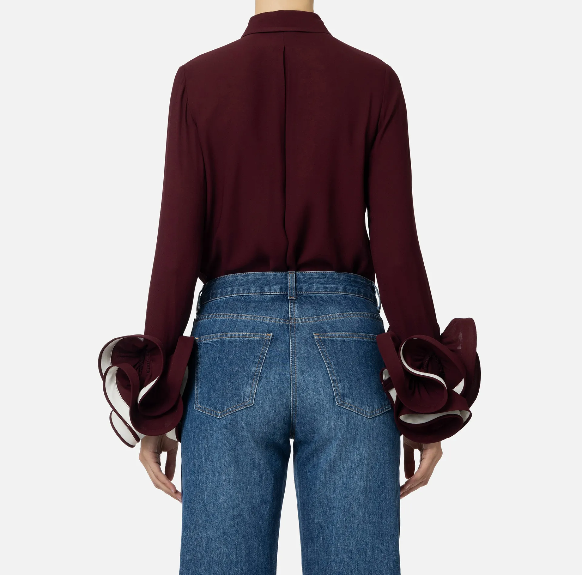 Elisabetta Franchi Shirts And Blouses|Blouse in georgette fabric with ruffles and foulard scarf RougeNoir/Butter