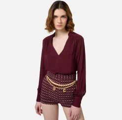 Elisabetta Franchi Shirts And Blouses|Blouse in georgette fabric with striped pattern RougeNoir
