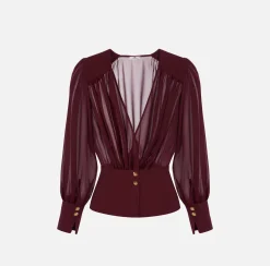 Elisabetta Franchi Shirts And Blouses|Blouse in georgette fabric with peplum RougeNoir