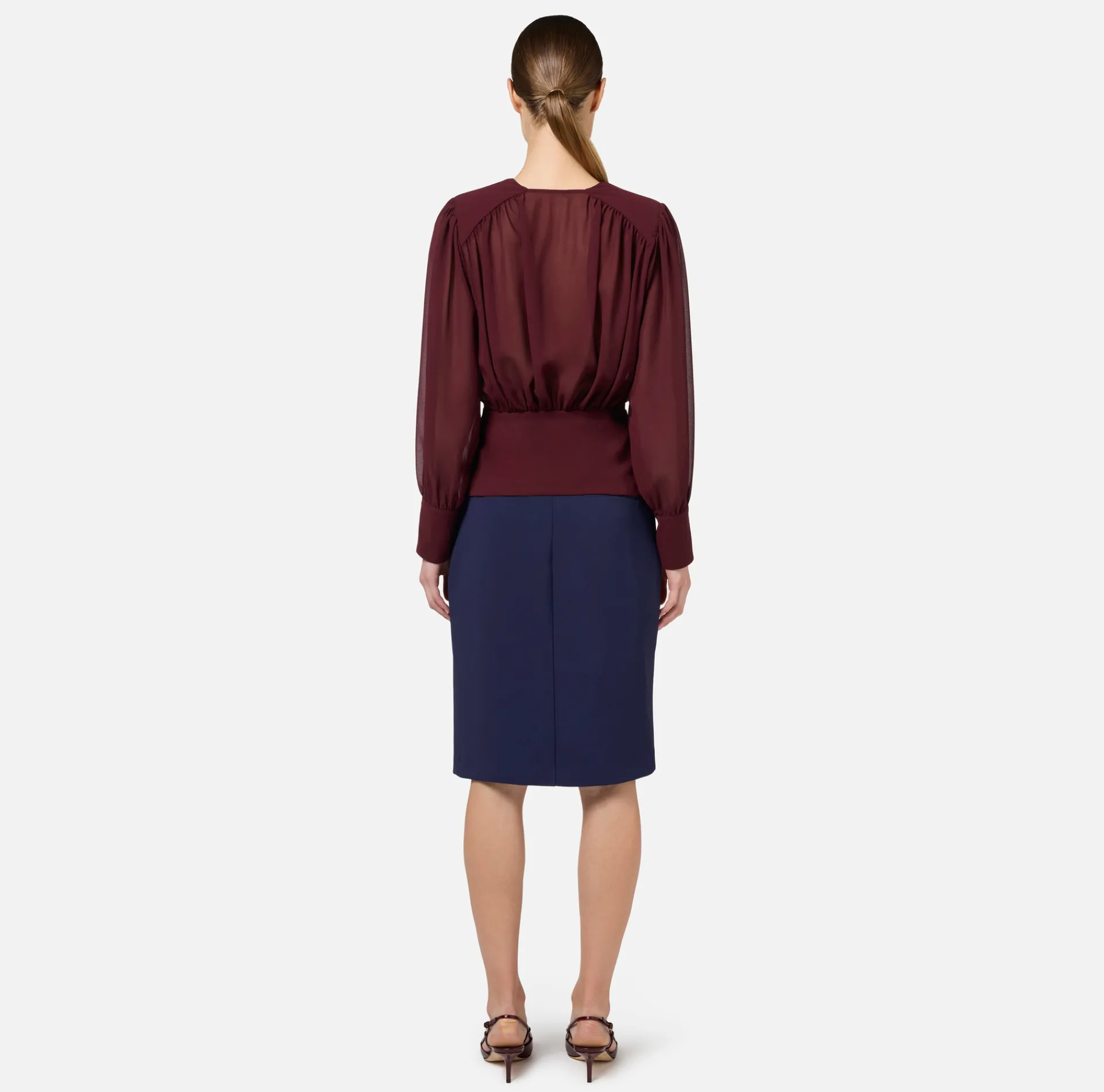 Elisabetta Franchi Shirts And Blouses|Blouse in georgette fabric with peplum RougeNoir