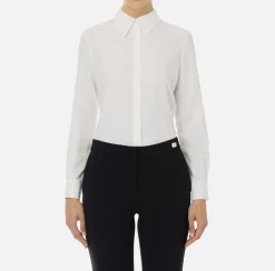 Elisabetta Franchi Shirts And Blouses|Blouse in jacquard georgette fabric with lettering Ivory