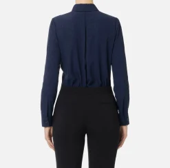 Elisabetta Franchi Shirts And Blouses|Blouse in jacquard georgette fabric with lettering Navy