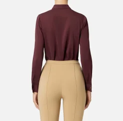 Elisabetta Franchi Shirts And Blouses|Blouse in stretch georgette fabric with bow RougeNoir