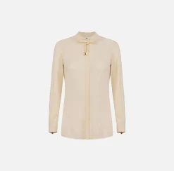 Elisabetta Franchi Shirts And Blouses|Blouse in stretch georgette fabric with bow Cream