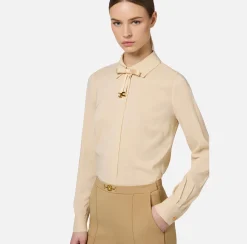 Elisabetta Franchi Shirts And Blouses|Blouse in stretch georgette fabric with bow Cream