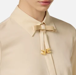 Elisabetta Franchi Shirts And Blouses|Blouse in stretch georgette fabric with bow Cream