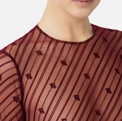 Elisabetta Franchi Top And T-Shirts|Bodysuit in flocked tulle with diagonal pattern RougeNoir