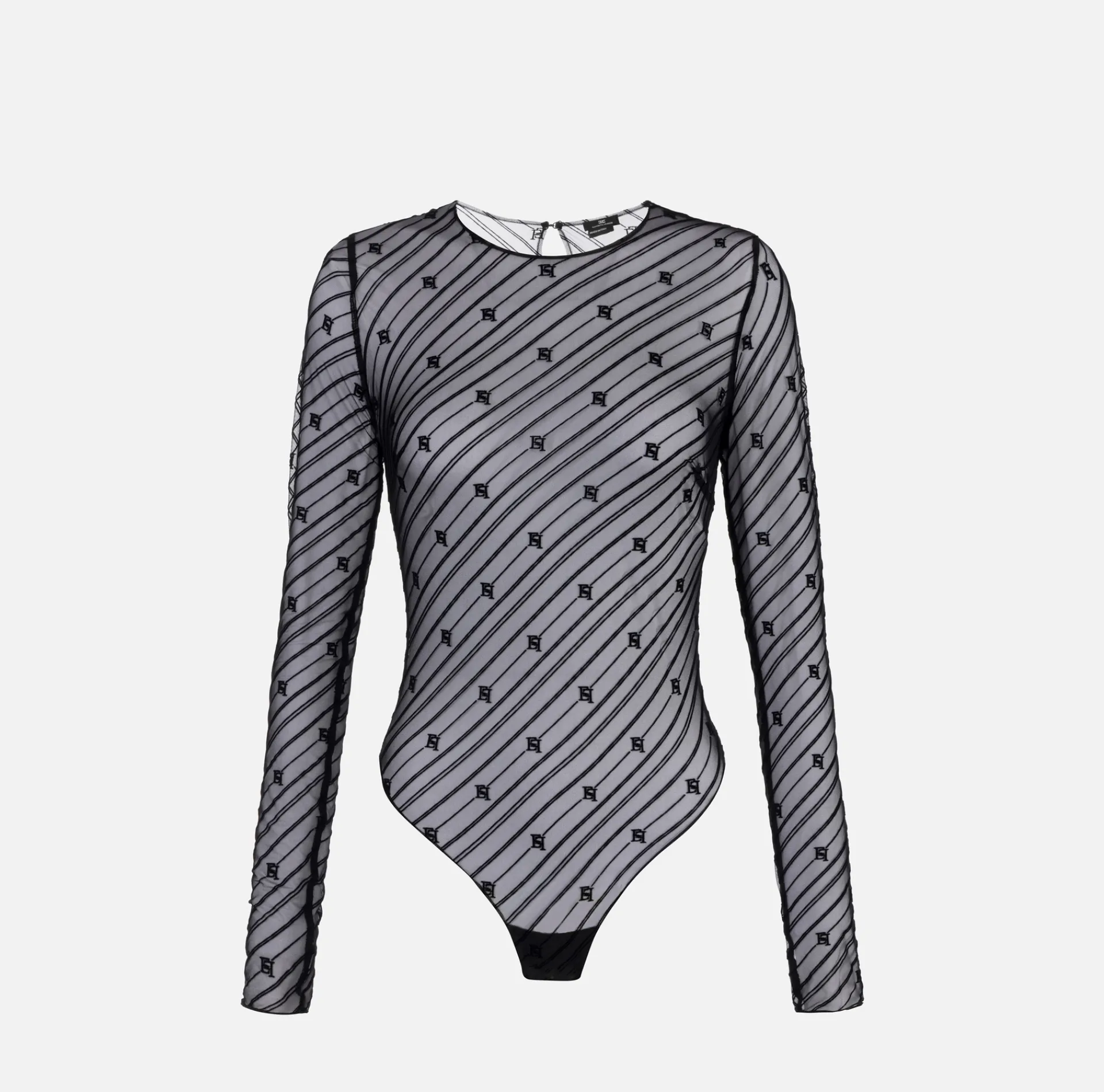 Elisabetta Franchi Top And T-Shirts|Bodysuit in flocked tulle with diagonal pattern Black