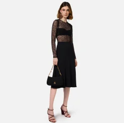 Elisabetta Franchi Top And T-Shirts|Bodysuit in flocked tulle with diagonal pattern Black