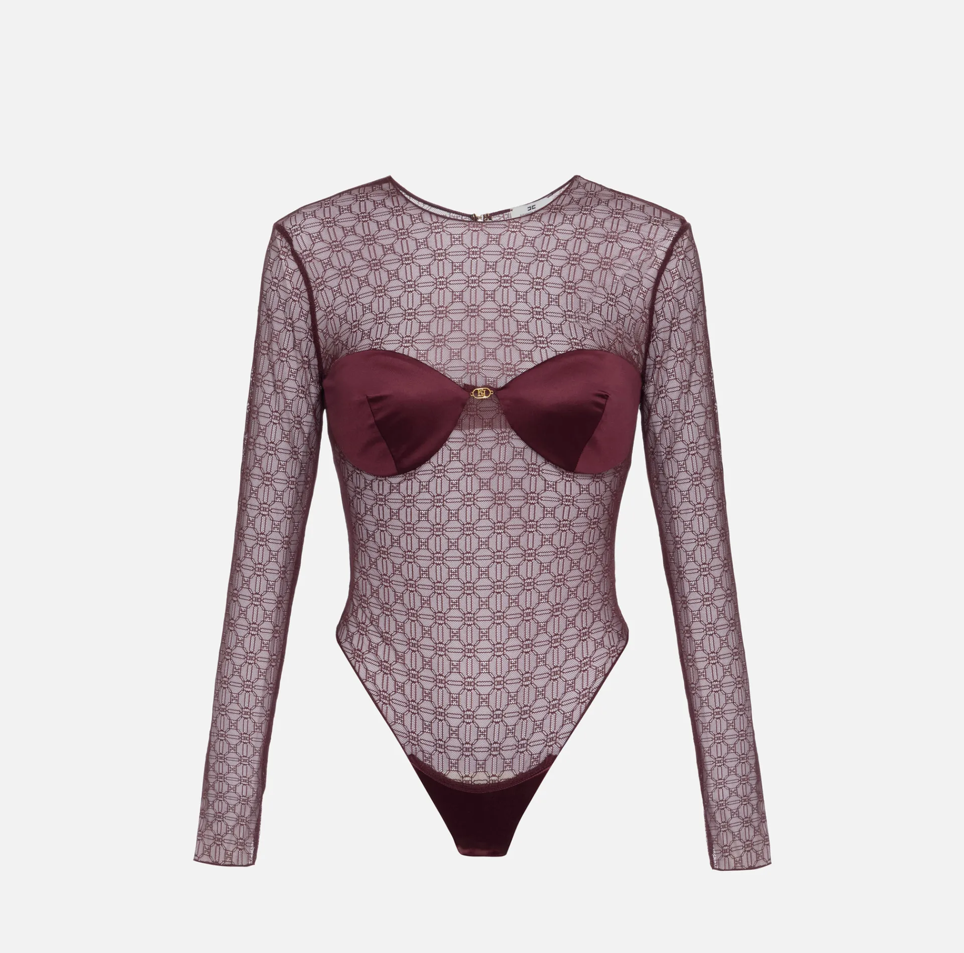 Elisabetta Franchi Top And T-Shirts|Bodysuit in jacquard tulle fabric with cups RougeNoir