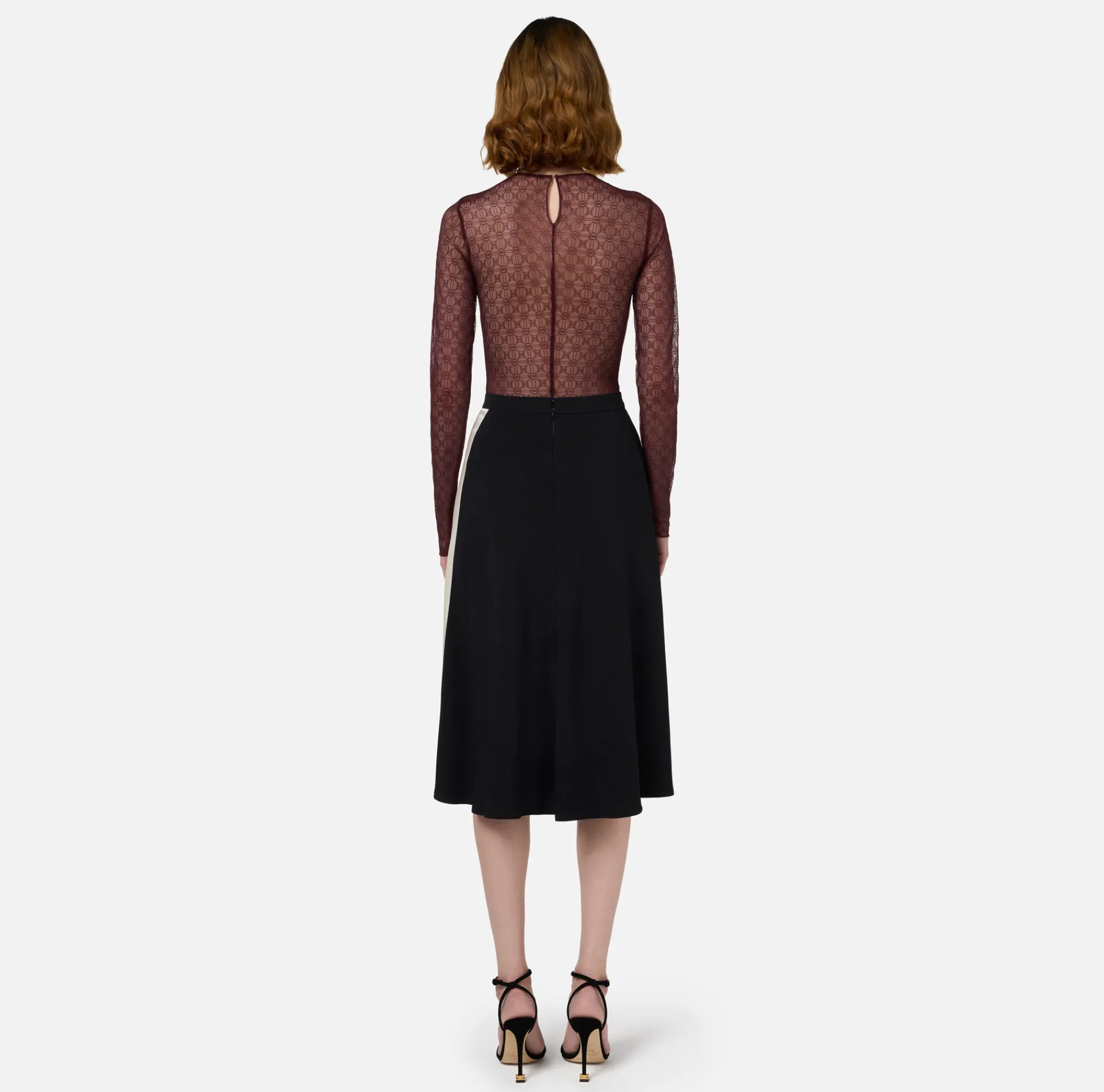 Elisabetta Franchi Top And T-Shirts|Bodysuit in jacquard tulle fabric with cups RougeNoir