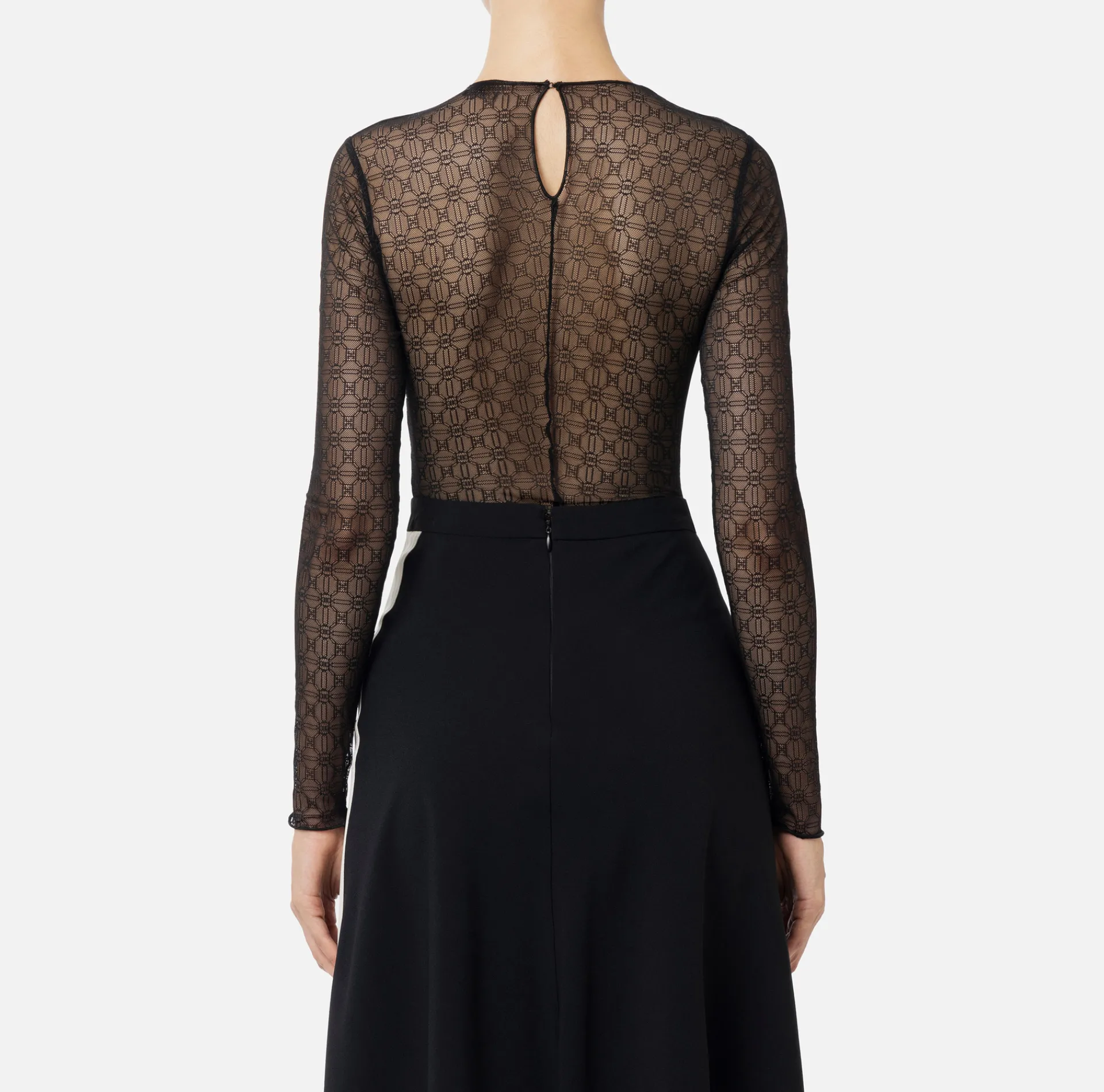 Elisabetta Franchi Top And T-Shirts|Bodysuit in jacquard tulle fabric with cups Black