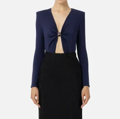 Elisabetta Franchi Top And T-Shirts|Bodysuit in jersey fabric with jewel ring Navy