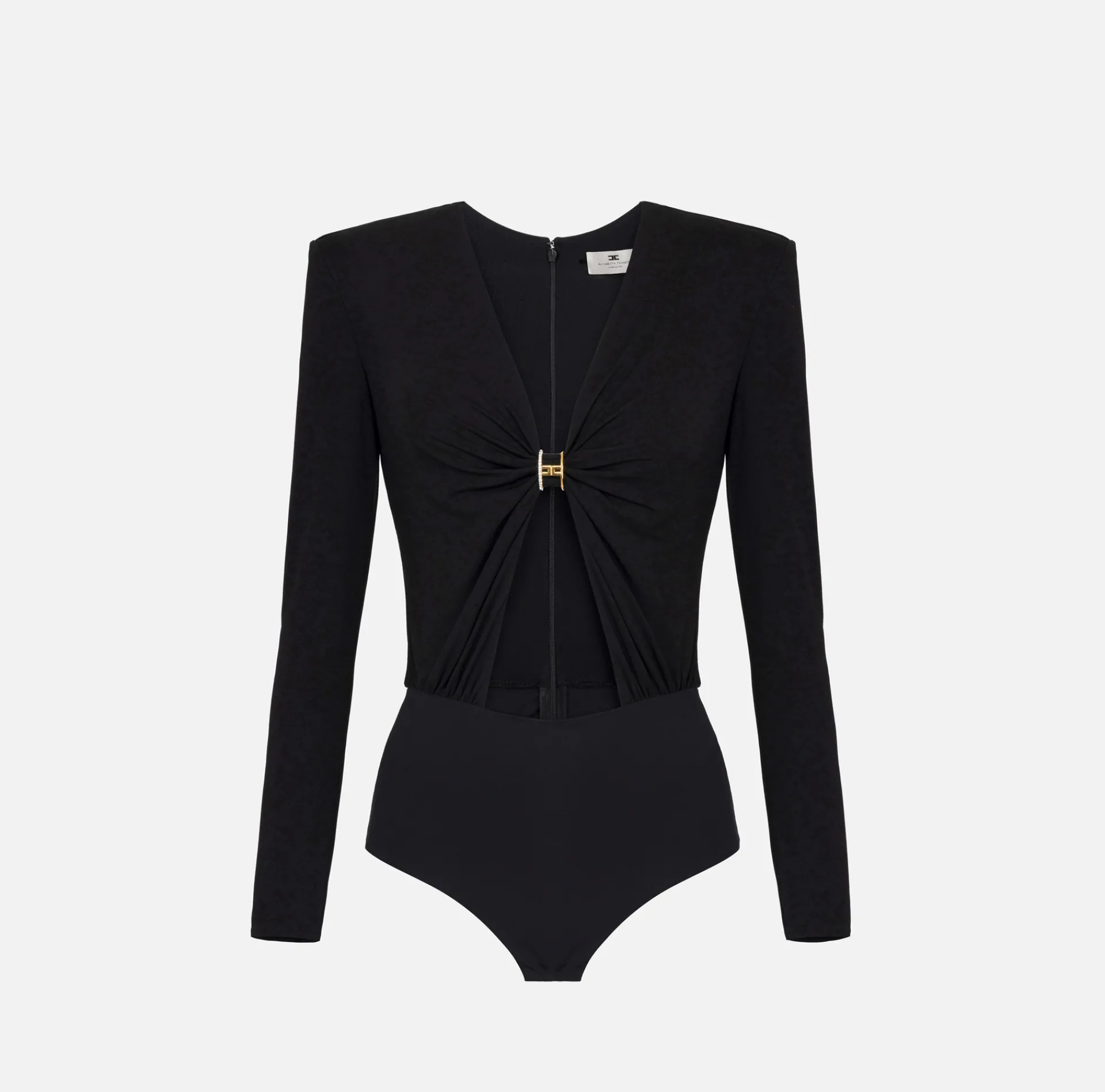 Elisabetta Franchi Top And T-Shirts|Bodysuit in jersey fabric with jewel ring Black