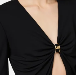 Elisabetta Franchi Top And T-Shirts|Bodysuit in jersey fabric with jewel ring Black