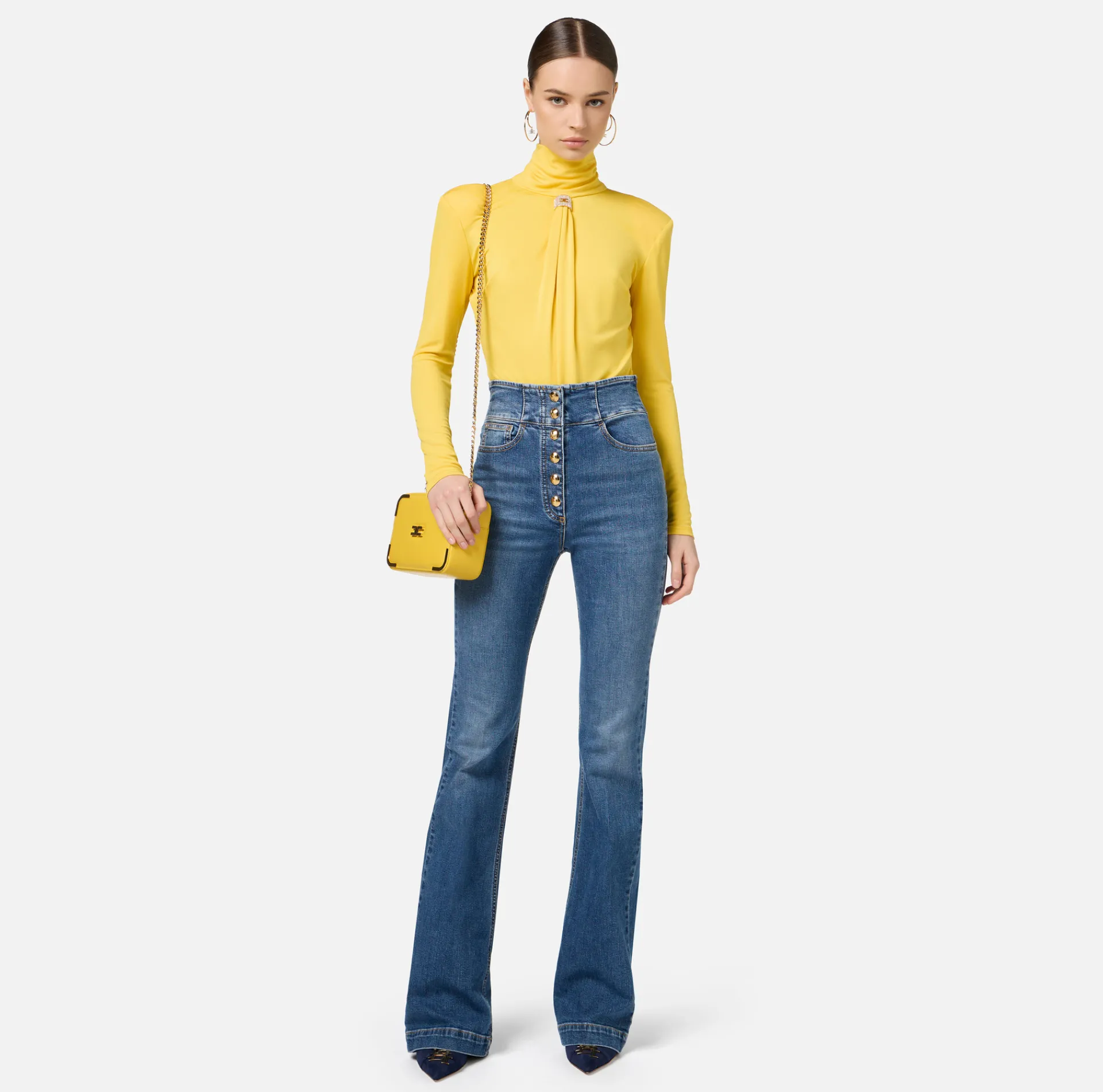 Elisabetta Franchi Top And T-Shirts|Bodysuit in jersey fabric with draping and logo plaque Mimosa