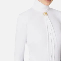 Elisabetta Franchi Top And T-Shirts|Bodysuit in jersey fabric with draping and logo plaque Ivory