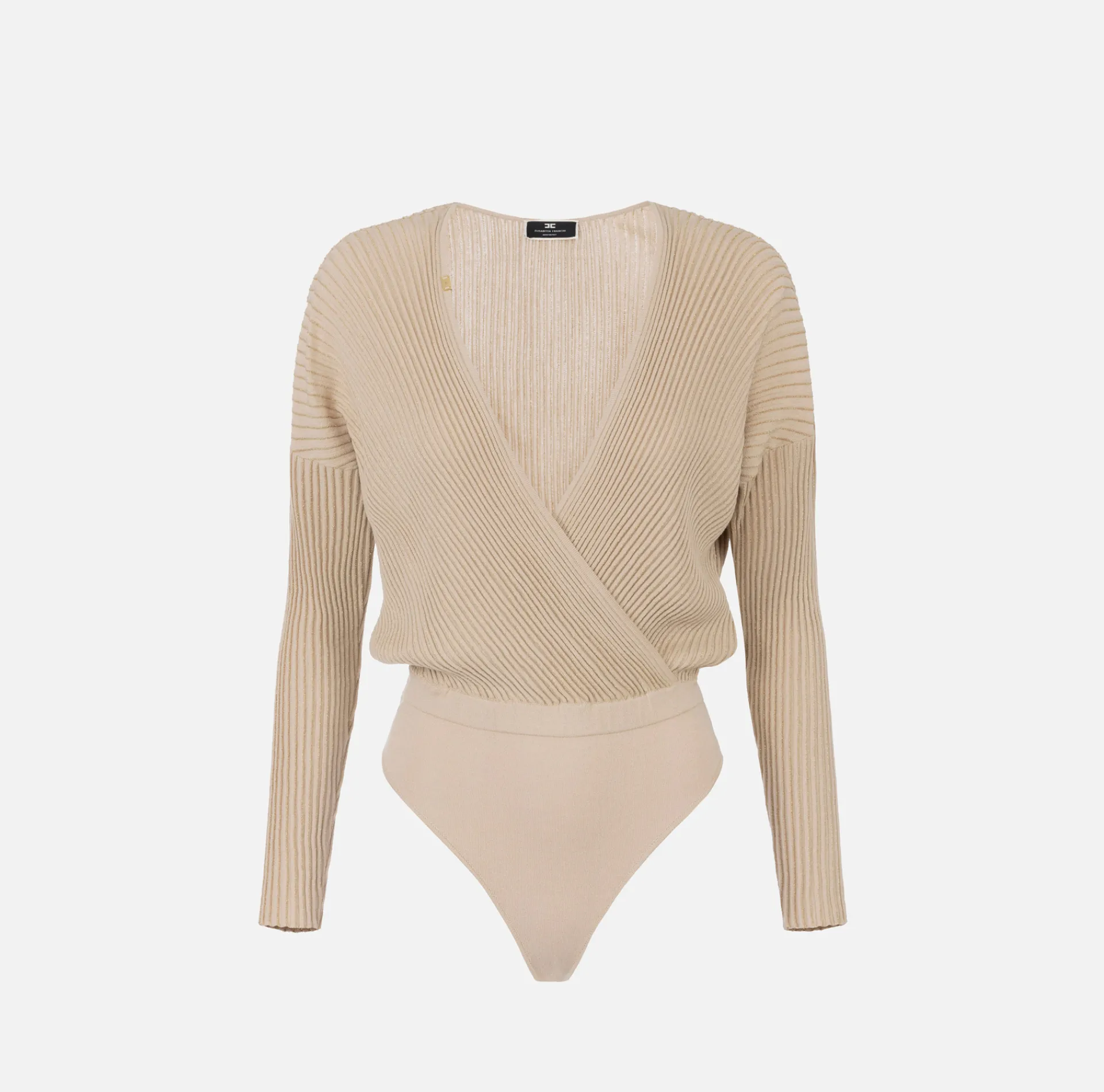 Elisabetta Franchi Top And T-Shirts|Bodysuit in narrow-ribbed lurex and viscose fabric Tan