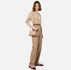Elisabetta Franchi Top And T-Shirts|Bodysuit in narrow-ribbed lurex and viscose fabric Tan
