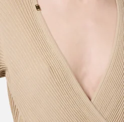 Elisabetta Franchi Top And T-Shirts|Bodysuit in narrow-ribbed lurex and viscose fabric Tan