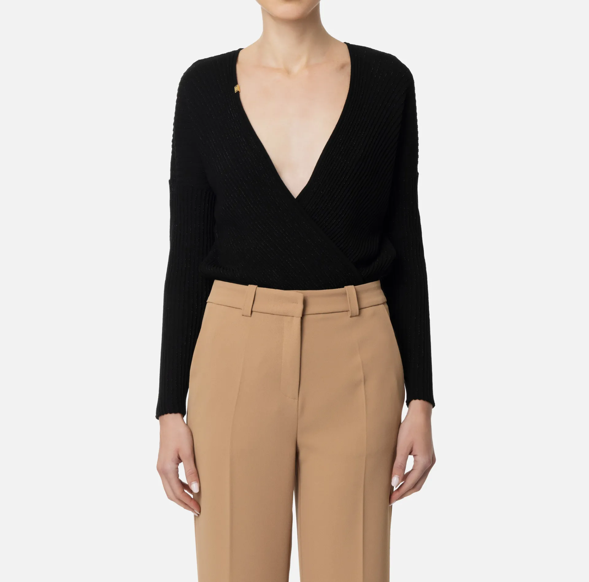 Elisabetta Franchi Top And T-Shirts|Bodysuit in narrow-ribbed lurex and viscose fabric Black