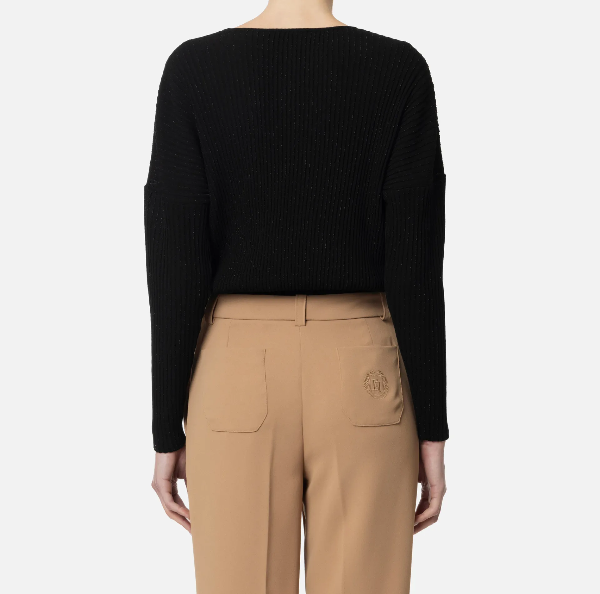 Elisabetta Franchi Top And T-Shirts|Bodysuit in narrow-ribbed lurex and viscose fabric Black