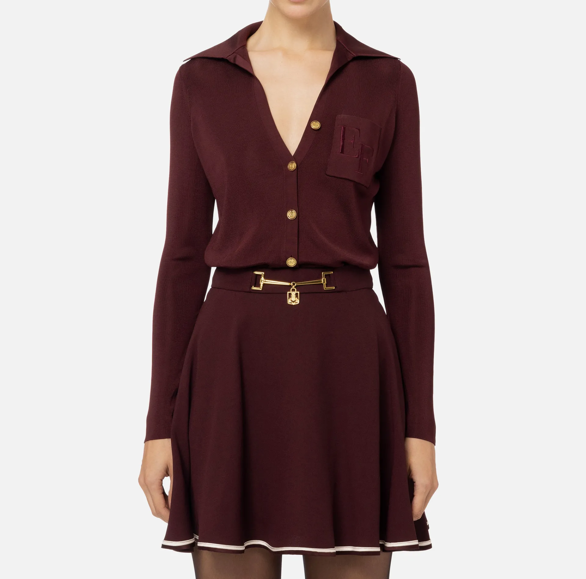 Elisabetta Franchi Top And T-Shirts|Bodysuit in shiny viscose fabric with logo embroidery RougeNoir