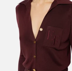 Elisabetta Franchi Top And T-Shirts|Bodysuit in shiny viscose fabric with logo embroidery RougeNoir