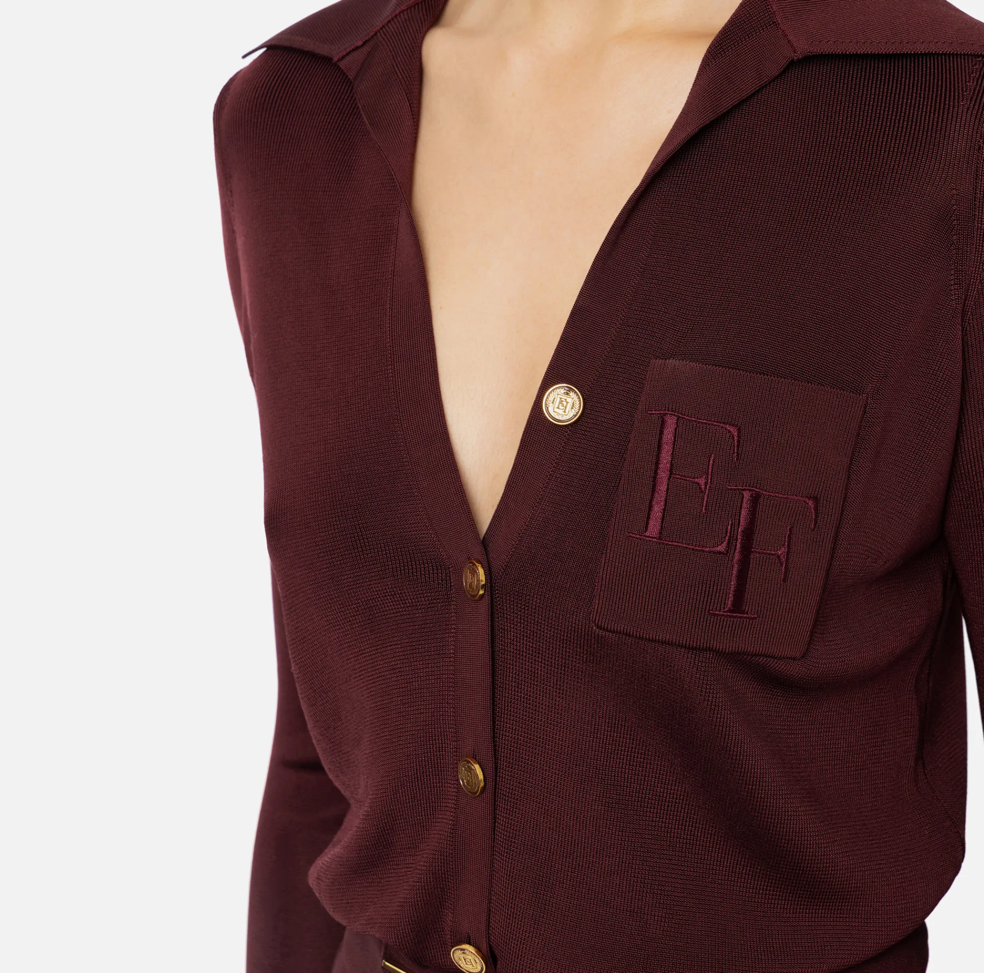 Elisabetta Franchi Top And T-Shirts|Bodysuit in shiny viscose fabric with logo embroidery RougeNoir