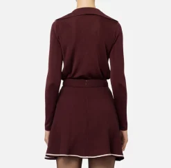 Elisabetta Franchi Top And T-Shirts|Bodysuit in shiny viscose fabric with logo embroidery RougeNoir