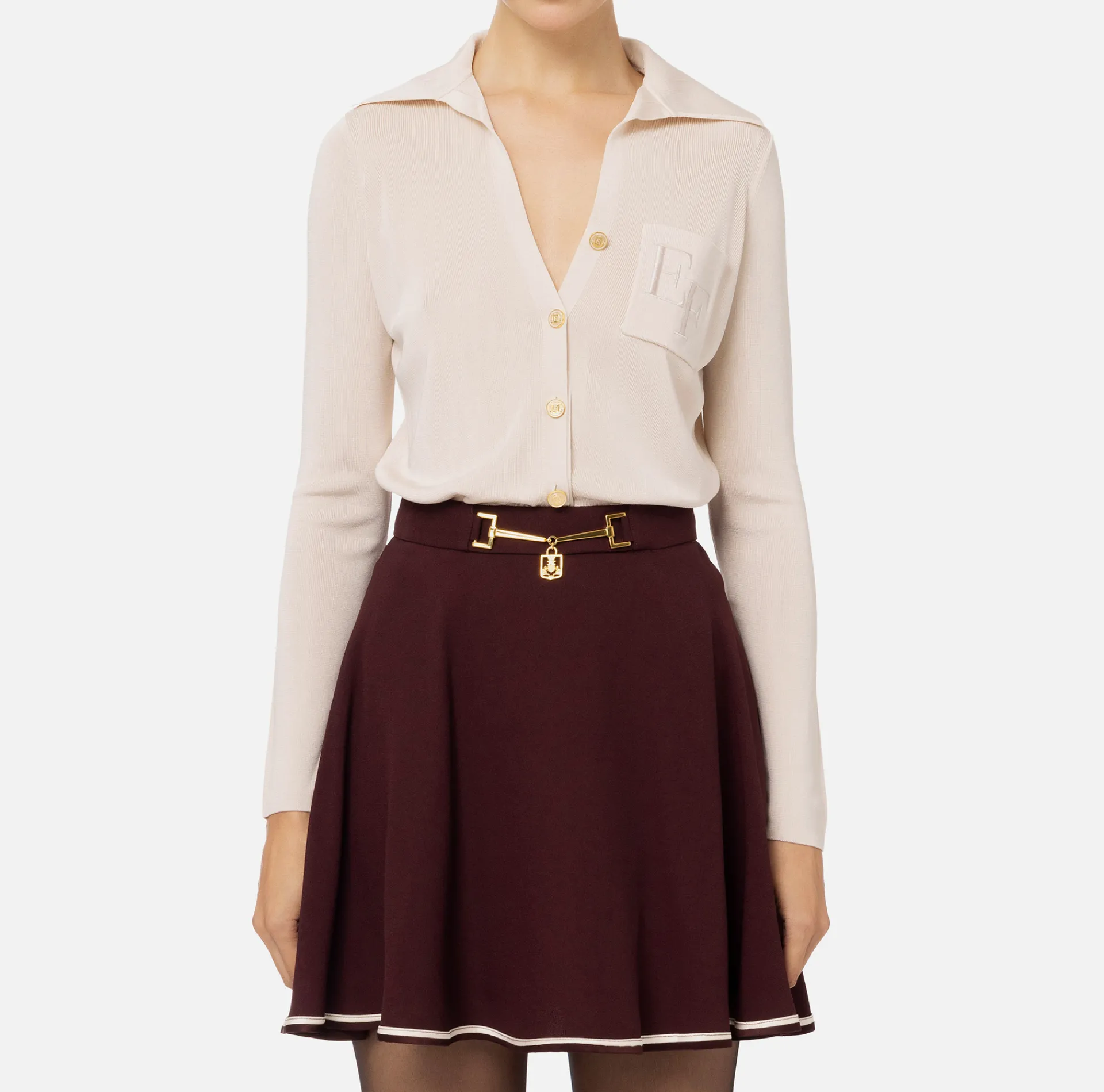 Elisabetta Franchi Top And T-Shirts|Bodysuit in shiny viscose fabric with logo embroidery Latex