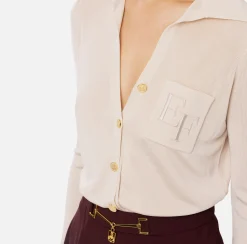 Elisabetta Franchi Top And T-Shirts|Bodysuit in shiny viscose fabric with logo embroidery Latex