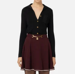 Elisabetta Franchi Top And T-Shirts|Bodysuit in shiny viscose fabric with logo embroidery Black