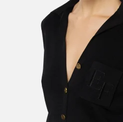 Elisabetta Franchi Top And T-Shirts|Bodysuit in shiny viscose fabric with logo embroidery Black