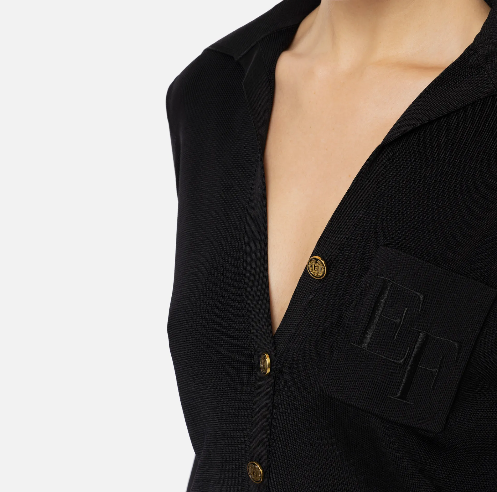 Elisabetta Franchi Top And T-Shirts|Bodysuit in shiny viscose fabric with logo embroidery Black