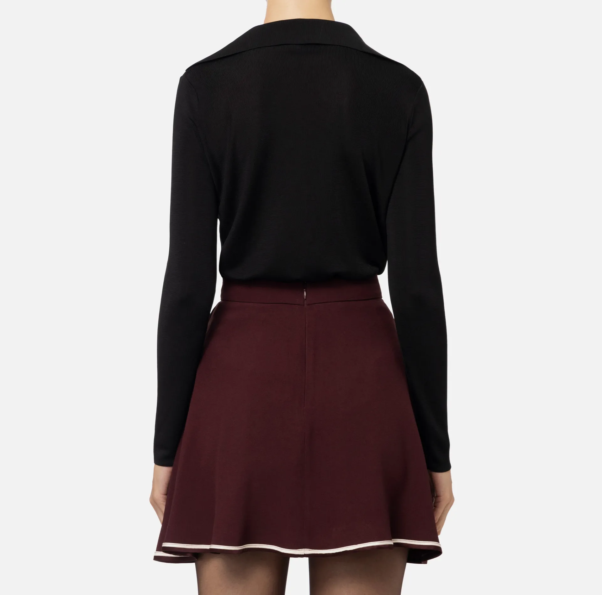 Elisabetta Franchi Top And T-Shirts|Bodysuit in shiny viscose fabric with logo embroidery Black