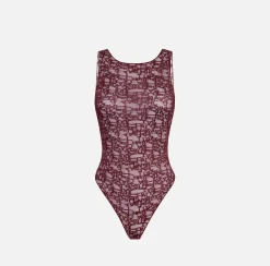 Elisabetta Franchi Top And T-Shirts|Bodysuit in tulle fabric with lettering RougeNoir