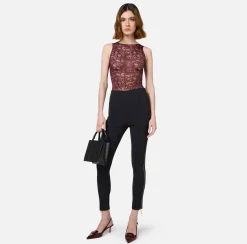 Elisabetta Franchi Top And T-Shirts|Bodysuit in tulle fabric with lettering RougeNoir