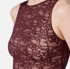 Elisabetta Franchi Top And T-Shirts|Bodysuit in tulle fabric with lettering RougeNoir