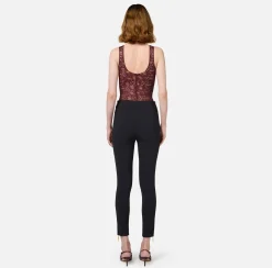 Elisabetta Franchi Top And T-Shirts|Bodysuit in tulle fabric with lettering RougeNoir