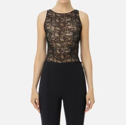Elisabetta Franchi Top And T-Shirts|Bodysuit in tulle fabric with lettering Black